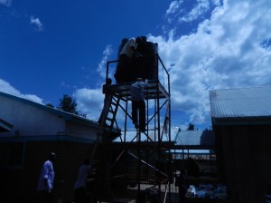 Placing the tank up on the 18' stand