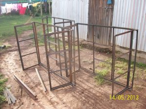 Finished window frames, ready for cementing into the walls.